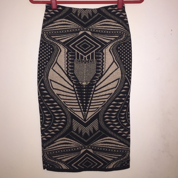 Black and Gold Bodycon Midi Skirt and Crop Top Set - Picture 3 of 4